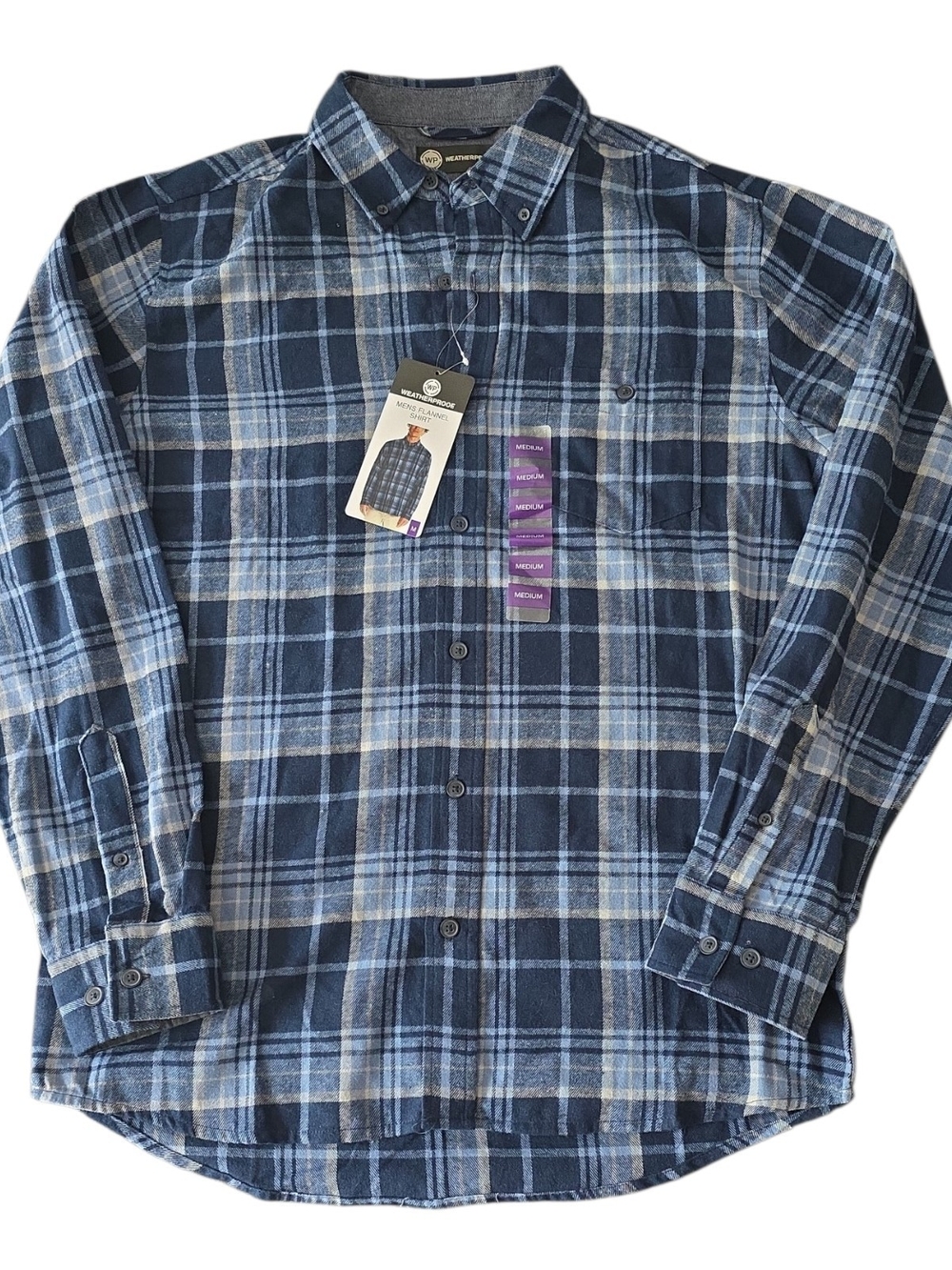 Weatherproof Men’s Flannel Shirt Medium Blue Plaid NWT
